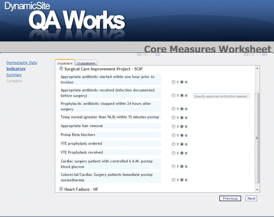 Core Measures Worksheet